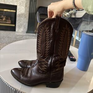 Tony Lama Dark Brown Leather Heeled Boots